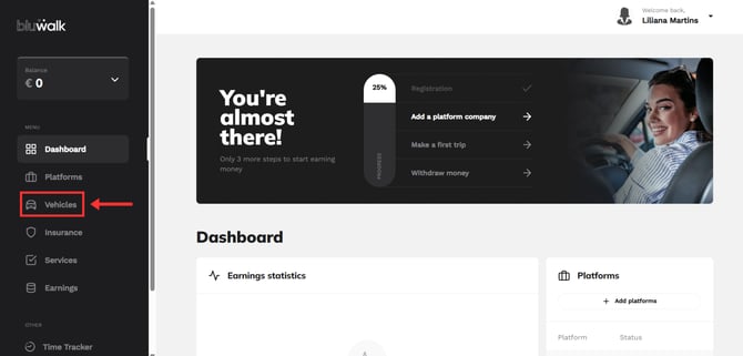 Como reservar uma viatura TVDE na Bluwalk 2 en