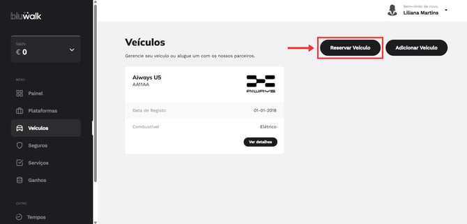Como reservar uma viatura TVDE na Bluwalk 3