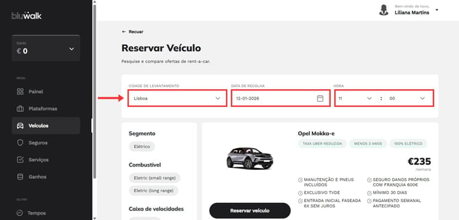 Como reservar uma viatura TVDE na Bluwalk 4