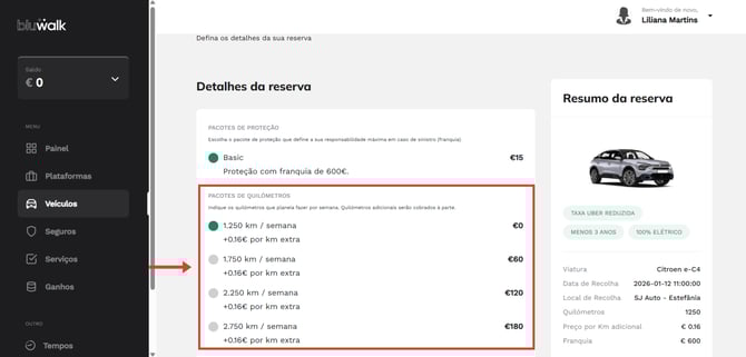 Como reservar uma viatura TVDE na Bluwalk 6