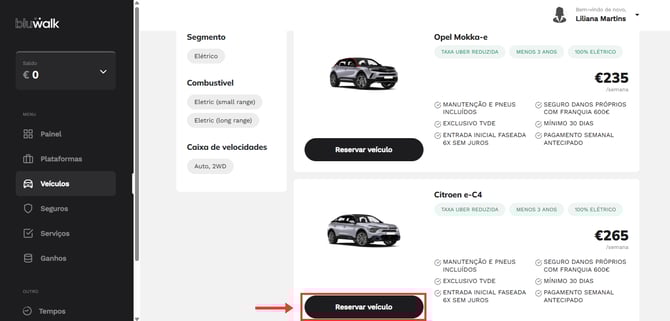 Como reservar uma viatura TVDE naa Bluwalk 5