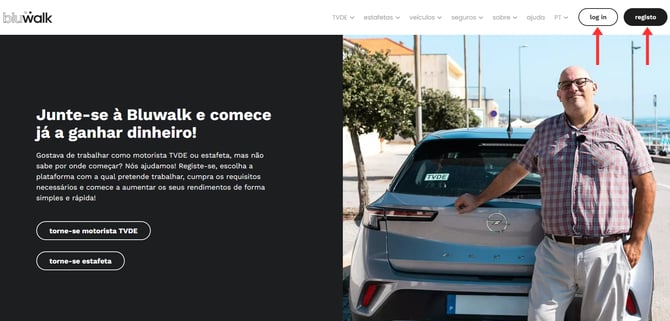 Como reservar uma viatura para TVDE na Bluwalk 1 pt