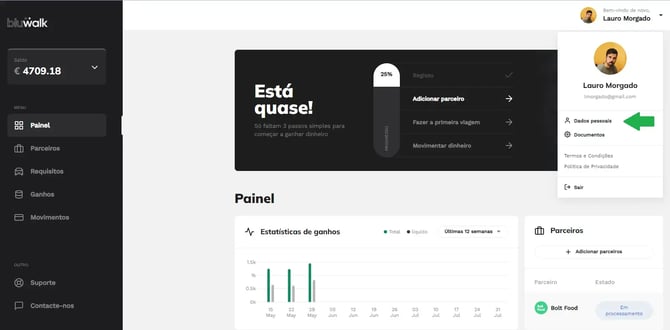 Dados pessoais na app