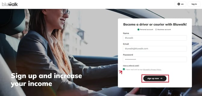 Step 2: Fill in the fields and click on “Sign up now”
