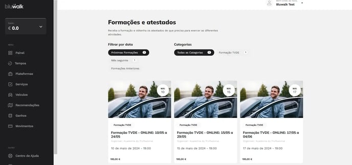Passo 2 da inscrição online: Selecionar data pretendida