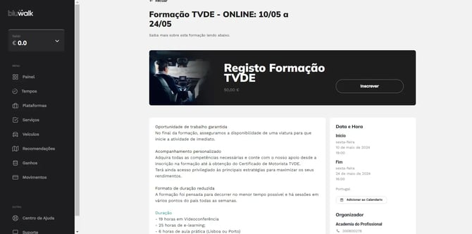 Passo 3 da inscrição online: Ler informação importante