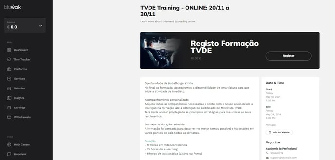 Online registration step 3: Read important information