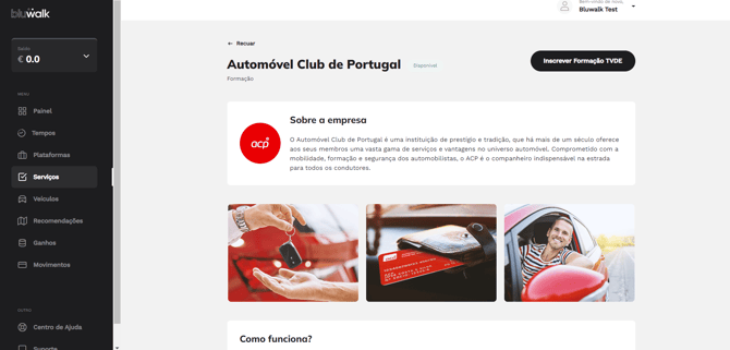 Passo 1 da inscrição presencial: Selecionar 'Inscrever Formação TVDE