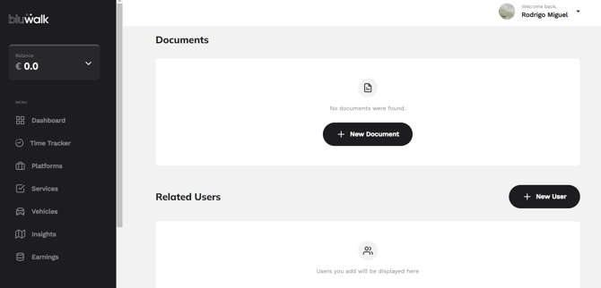 Step 2: How to find "Related Users" and select "New User" in Bluwalk app