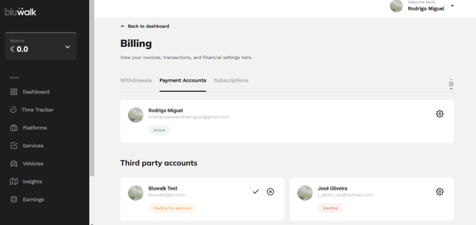 Setp 2  to accept the invitation:  Section Payment accounts in Bluwalk app